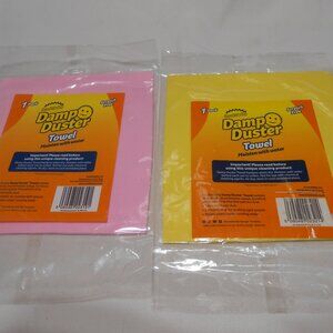 LOT 2 NEW SCRUB DADDY DAMP DUSTER TOWEL PINK & YELLOW SCRATCH FREE TOWELS 🔥